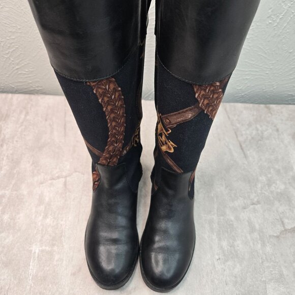 Ralph Lauren Equestrian Boots 5.5 Black Knee High Tall Western Riding Low Heel - Picture 2 of 14